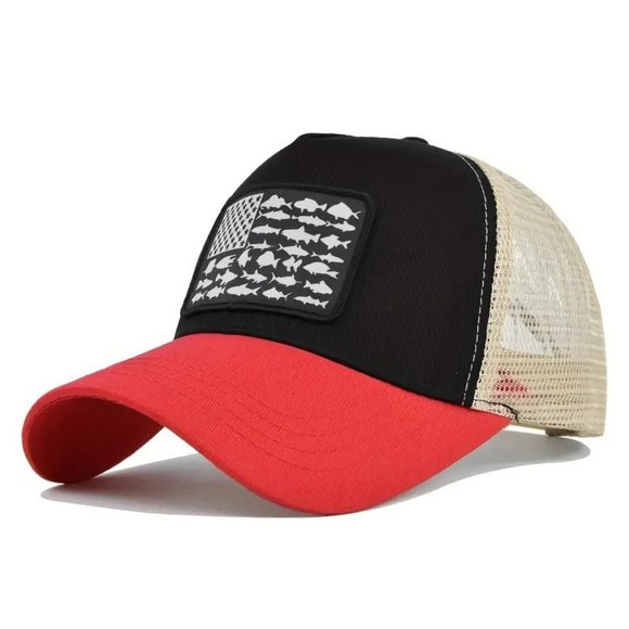 Other - Black & Red Fishing American Flag Baseball Tricker Cap,‎ Fish, Summer Hiking